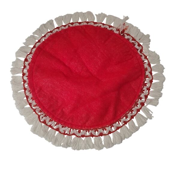 Vintage Mini Tree Skirt Red Felt w/White Fringe 16" MCM Christmas 1960s Small - Picture 2 of 6